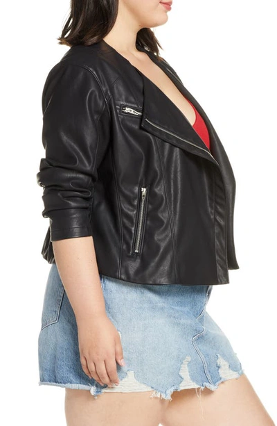 Shop Blanknyc Record Breaker Collarless Faux Leather Moto Jacket In Moonlighting/ Black