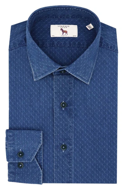 Shop Lorenzo Uomo Trim Fit X-embroidery Dress Shirt In Denim