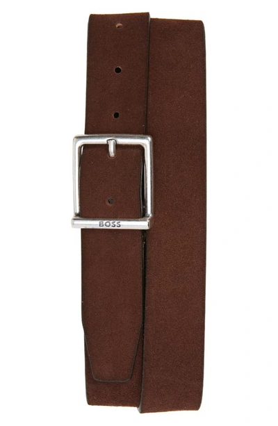 Shop Hugo Boss Rudy Leather Belt In Dark Brown