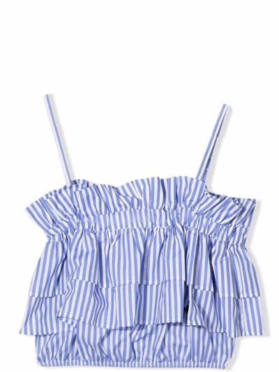 Shop Msgm Striped Top In Bianco-azzuro