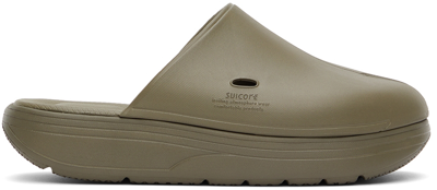 Shop Suicoke Taupe Polk Slippers In Olive