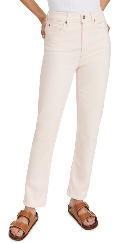 Re/done High Rise Stove Pipe Straight Jeans In Vintage White Worn