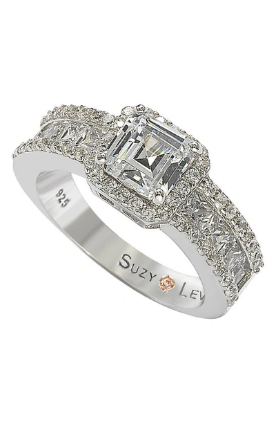 Suzy Levian Sterling Silver Cushion Cut Cz Bridal Ring In White