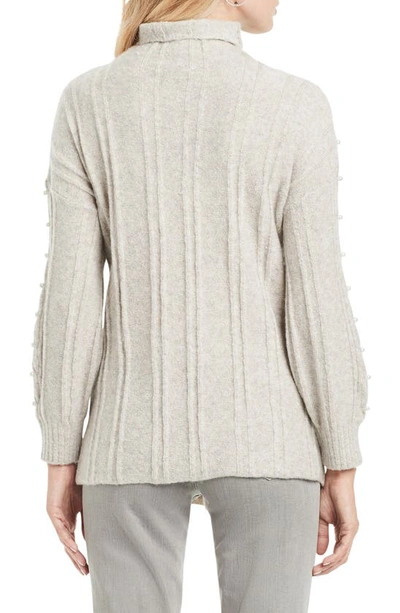 Shop Nic + Zoe Majestic Beaded Cable Knit Metallic Turtleneck Sweater In Winter Cream