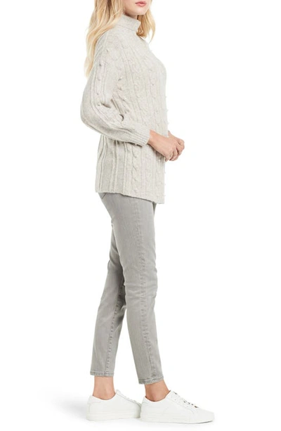 Shop Nic + Zoe Majestic Beaded Cable Knit Metallic Turtleneck Sweater In Winter Cream