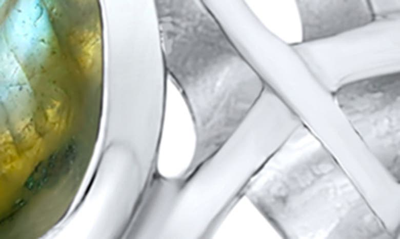 Bling Jewelry Rhodium Plated Sterling Silver Labradorite Celtic Trinity Knot Band Ring In Green