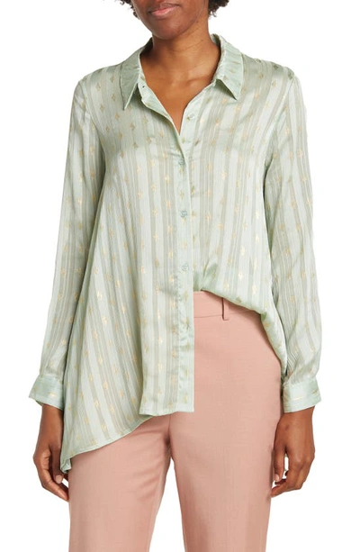 By Design Eve Chiffon Collared Button Front Blouse In Sage
