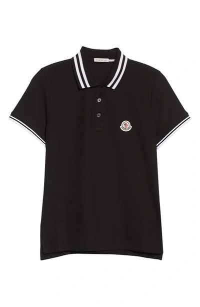 Shop Moncler Stripe Cotton Polo In 999 Black