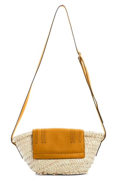 Shop Chloé Marcie Leather & Raffia Crossbody Bag In Sunflower Yellow