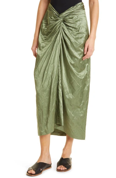 Shop Vince Metallic Twist Front Cotton Blend Skirt In Dk Pistachio