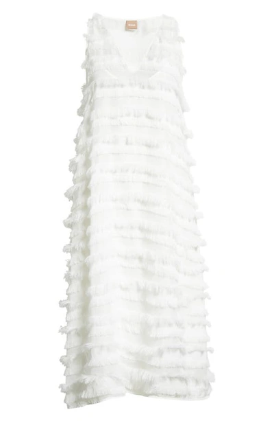Shop Hugo Boss Difresa Fringe Trapeze Dress In Soft Cream Fantasy