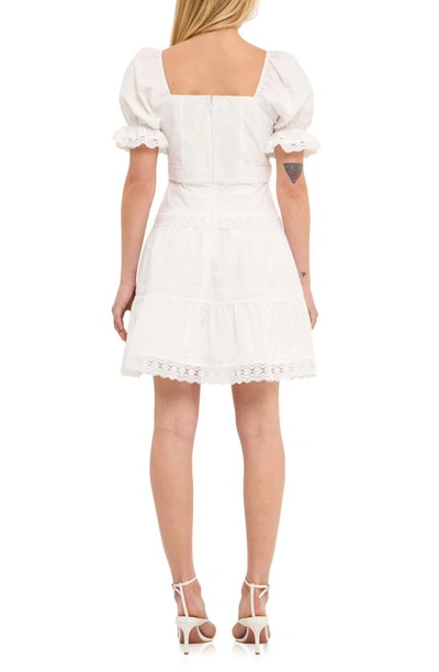 Endless Rose Lace Trim Puff Sleeve Minidress In White