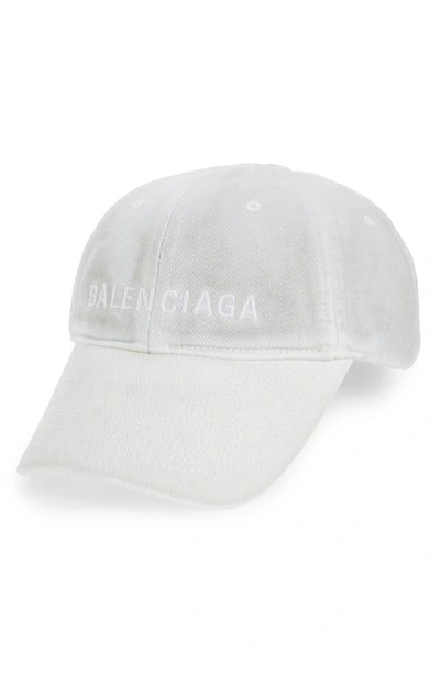 Shop Balenciaga Embroidered Logo Organic Cotton Baseball Cap In Dirty White/ White