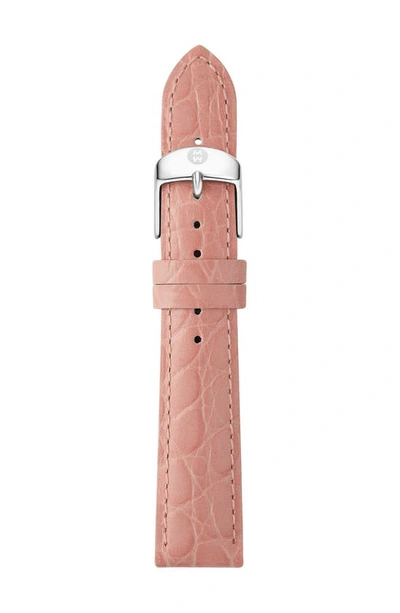 Shop Michele 18mm Croc Embossed Watch Strap In Blush