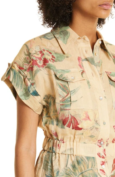 Shop Alemais Arabella Print Linen Shirtdress In Fawn