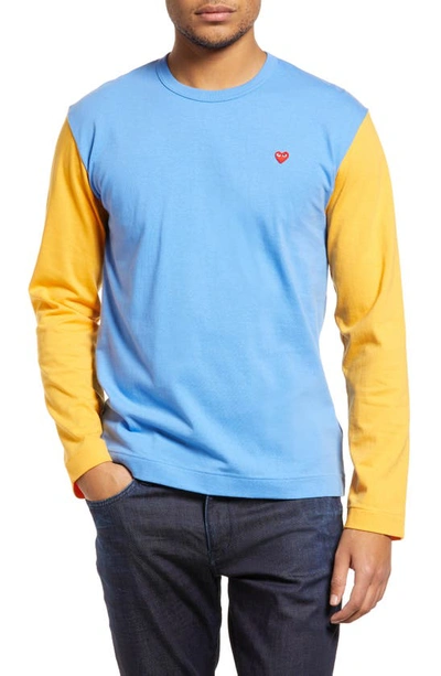 Shop Comme Des Garçons Play Colorblock Long Sleeve Cotton T-shirt In Blue/ Yellow