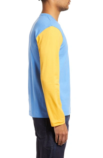 Shop Comme Des Garçons Play Colorblock Long Sleeve Cotton T-shirt In Blue/ Yellow