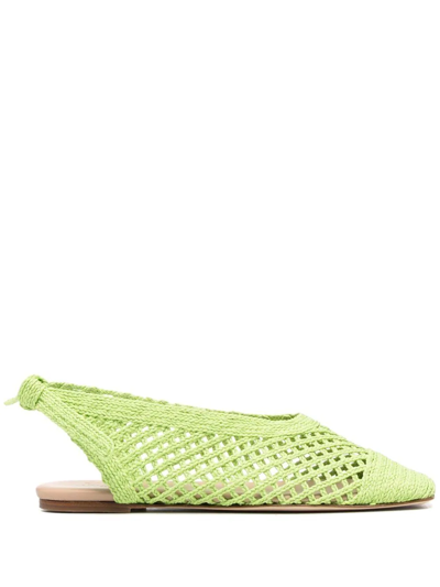 Shop Hereu Woven Square-toe Ballerina Flats In Green