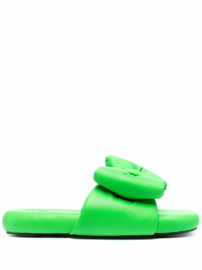 Shop Off-white Bow-detail Slippers In Green