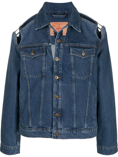 Shop Y/project Peep Show Cut-out Denim Jacket In Blue