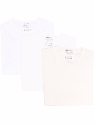 Shop Maison Margiela Three-pack Cotton T-shirt In Nude & Neutrals