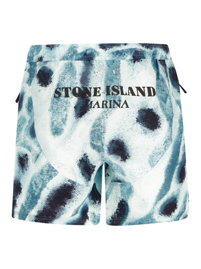 Shop Stone Island Back Print Swim Shorts In Blue