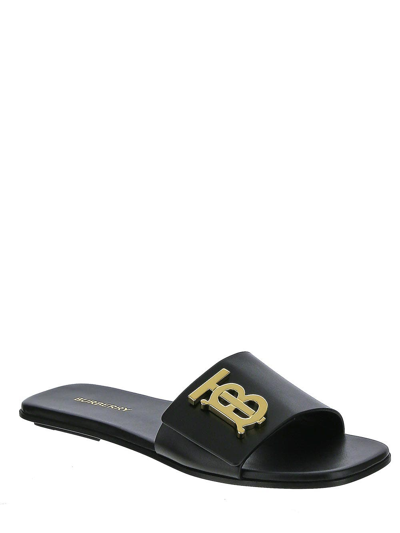 Shop Burberry Metallic Logo Sandals In Black