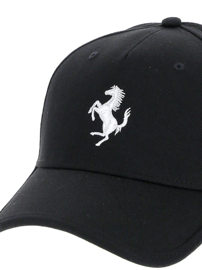 Ferrari Logo-embroidered Curved-brim Recycled-polyester Baseball Cap In Black