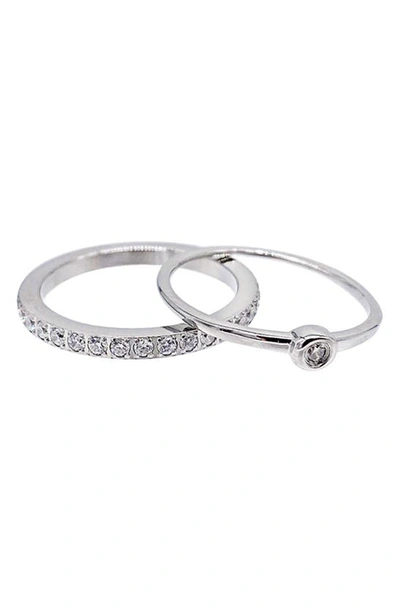 Shop Adornia White Rhodium Plated 2-piece Crystal Ring Set In Silver