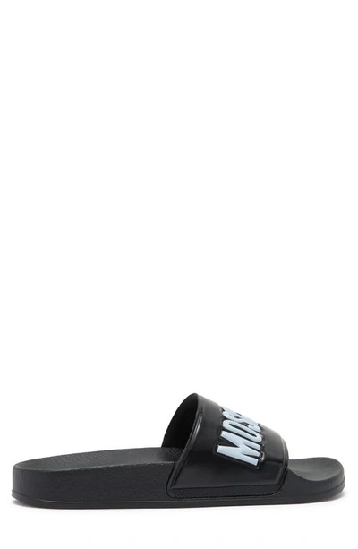 Shop Moschino Logo Slide Sandal In Black