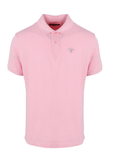 Shop Barbour Logo Embroidered Short Sleeved Polo Shirt In Pink