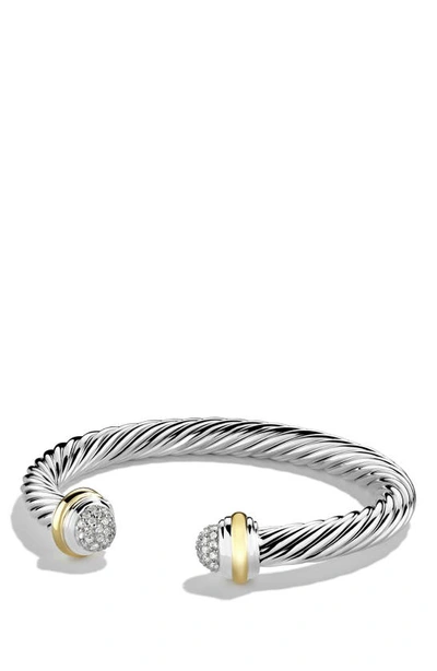 Shop David Yurman Cable Classics Bracelet With Diamonds And 18k Gold, 7mm In Silver With 18k Gold/diamond