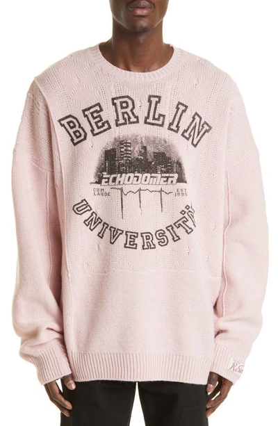 Raf Simons Berlin University-print Pointelle-wool Sweater In Pink ...