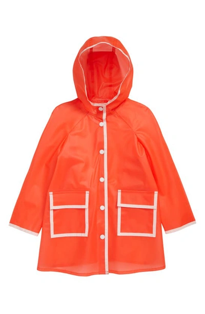 Shop Bonpoint Kids' Lumiere Contrast Trim Hooded Raincoat In 051a Coquelicot