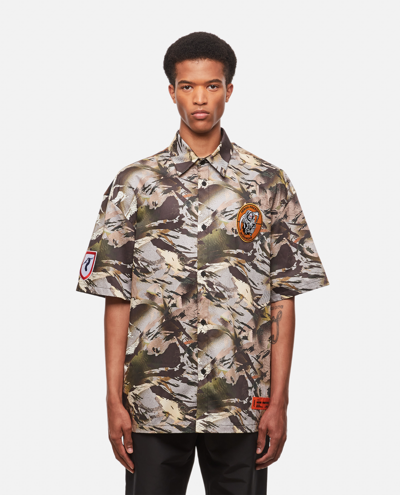 Shop Heron Preston Camouflage Cotton Bowling Shirt In Grey