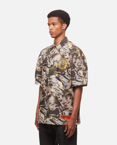 Shop Heron Preston Camouflage Cotton Bowling Shirt In Grey