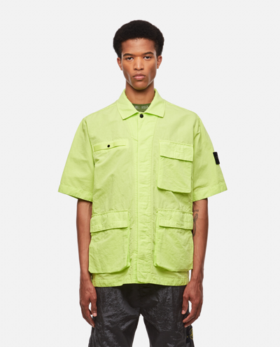 Shop Stone Island Blend Cotton Shirt Jacket In Yellow