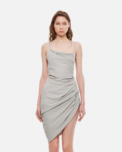 Shop Jacquemus La Robe Saudade Viscose Mini Dress In Grey