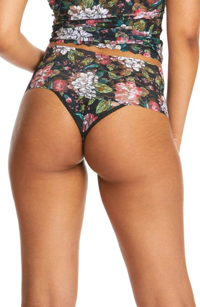 Shop Hanky Panky Baroque Blooms Retro Lace Thong In Black-multi