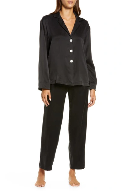 Shop Lunya Long Sleeve Washable Silk Pajamas In Immersed Black