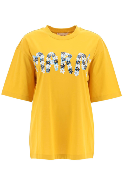 Shop Marni Daisy Logo T-shirt In Mixed Colours