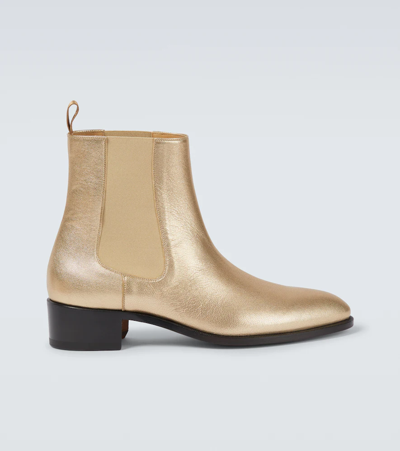 Shop Tom Ford Metallic Leather Ankle Boots In Gold