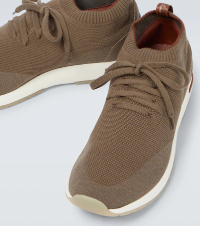 Loro Piana 360 Flexy Walk Leather-trimmed Knitted Wool Sneakers In Desert Sand
