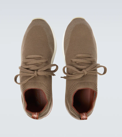 Loro Piana 360 Flexy Walk Leather-trimmed Knitted Wool Sneakers In Desert Sand