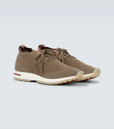 Loro Piana 360 Flexy Walk Leather-trimmed Knitted Wool Sneakers In Desert Sand
