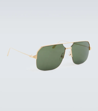 Shop Cartier Santos De  Aviator Sunglasses In Gold-gold-green