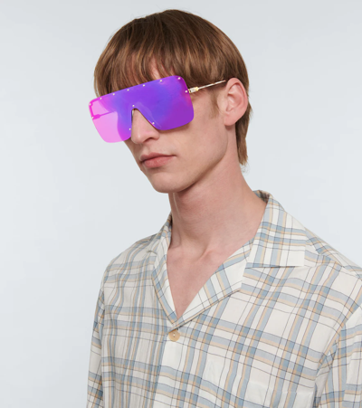 Gucci Mask-frame Sunglasses In Gold-silver-pink