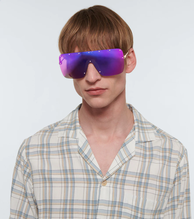 Gucci Mask-frame Sunglasses In Gold-silver-pink