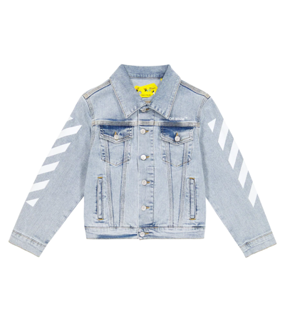 Shop Off-white Printed Denim Jacket In Light Blue