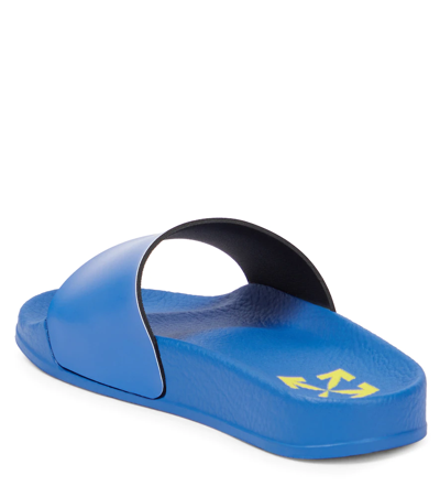 Shop Off-white Logo Pool Slides In Blue Yellow